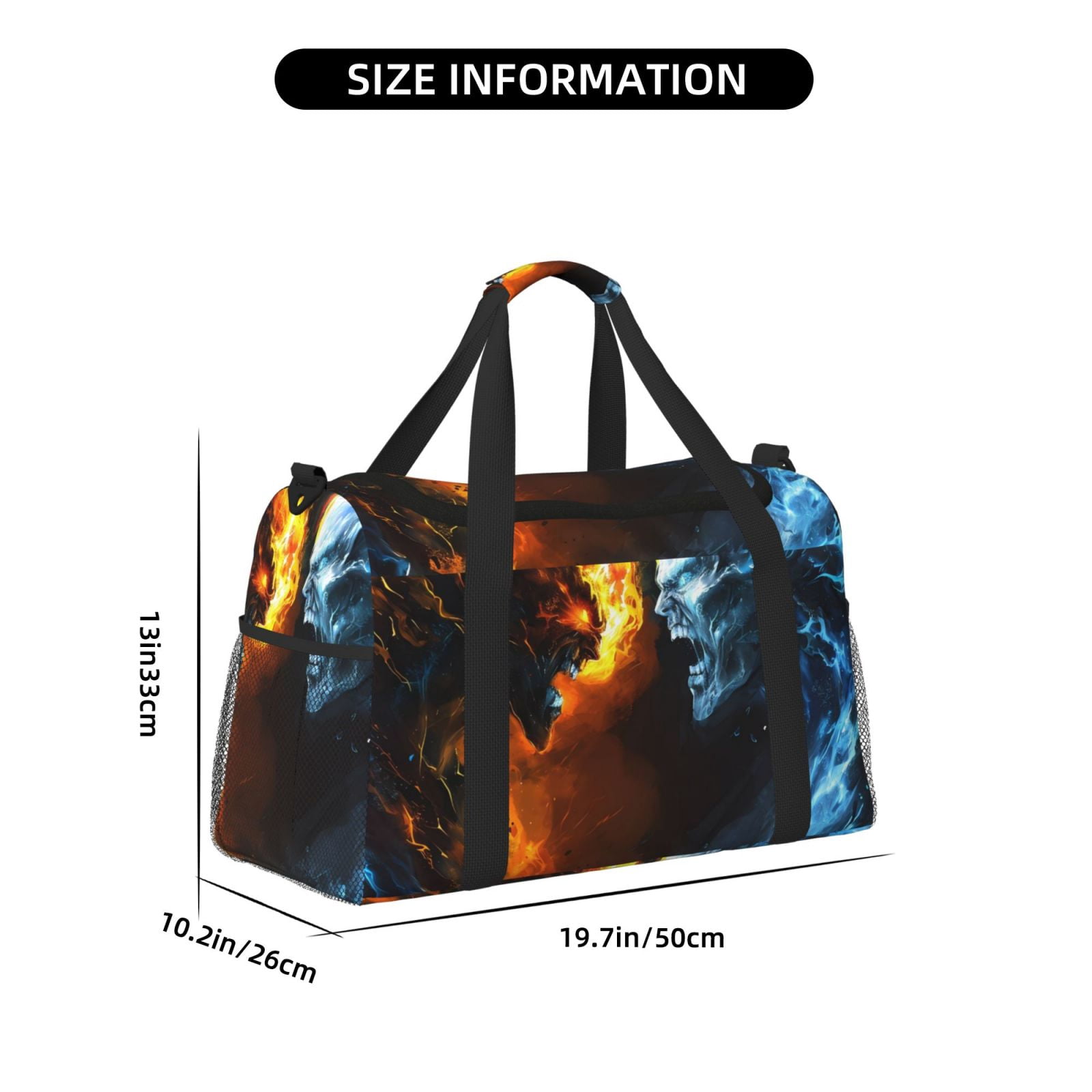 Fuzoiu Red And Blue Fire Skull Warrior Print Travel Duffle Bag,Carry On Tote Bags,Duffel Bag,Sport Gym Bag, Hospital Bag for Labor and Delivery, Overnight Bag,Luggage Bag