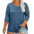 thumbnail image 2 of Fnooota Women's Plus Size T-shirts, Crewneck Workout Casual Loose Fit 3/4 Sleeve Tops Navy Size L-5XL, 2 of 4