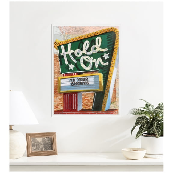 Kate and Laurel Framed Canvas Wall Art Print Hold On To Your Shorts by Krista V. Allenstein, 18 x 24 Sylvie White Frame, Vintage, Humor Art for Wall Decor