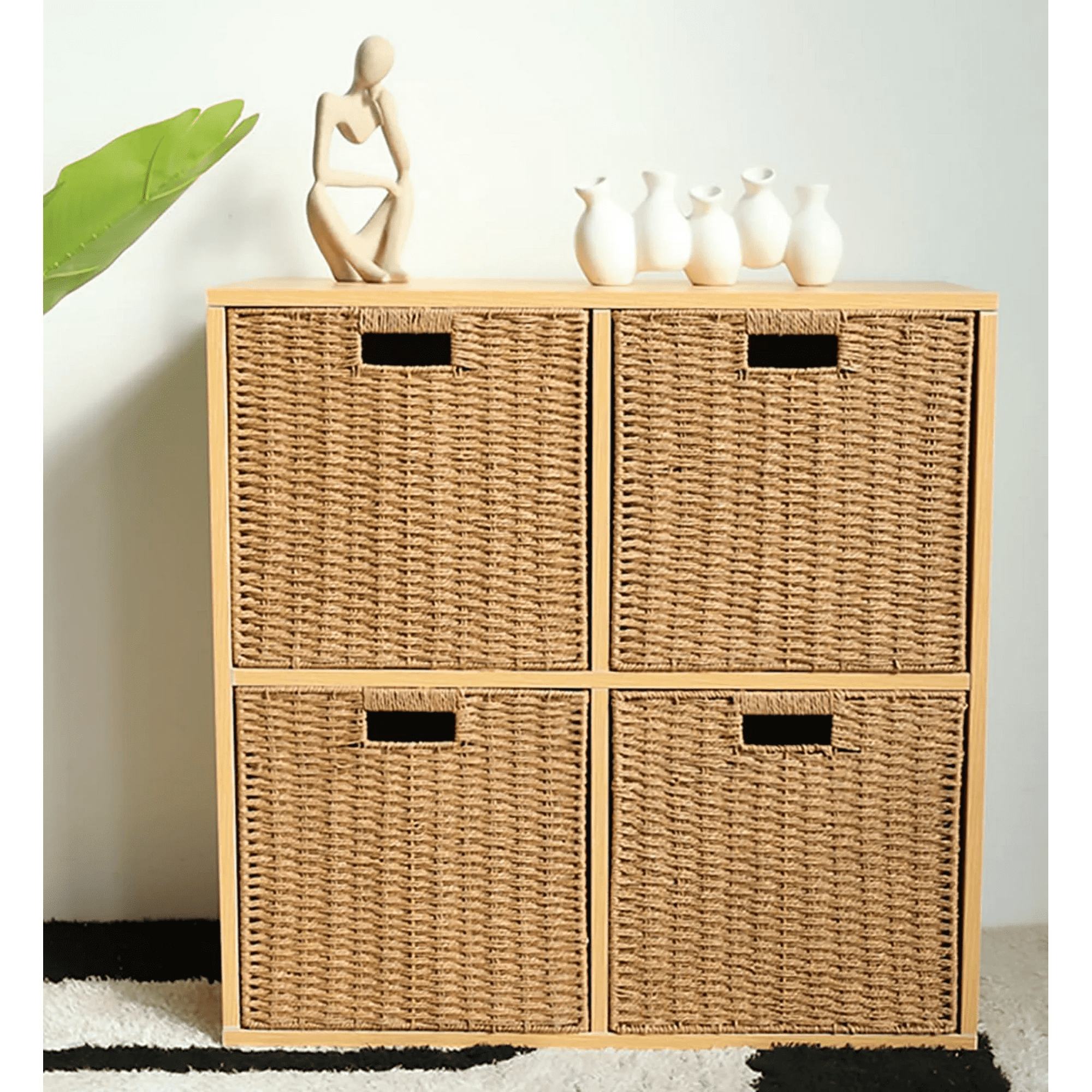 9.8 inch Set of 2 Wicker Basket, Woven Storage Baskets for Shelves with Handles Foldable Cube Storage Baskets Bins