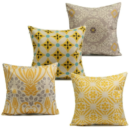 Living Room Pillow Retro Yellow Flower Flower Throw Pillow Cases Cushion Cover Durable Cotton Linen Fabric Vibrant Hidden Zipper Designs Pattern PillowCase for Living Room Sofa Couch Chair 18''x18'' ()