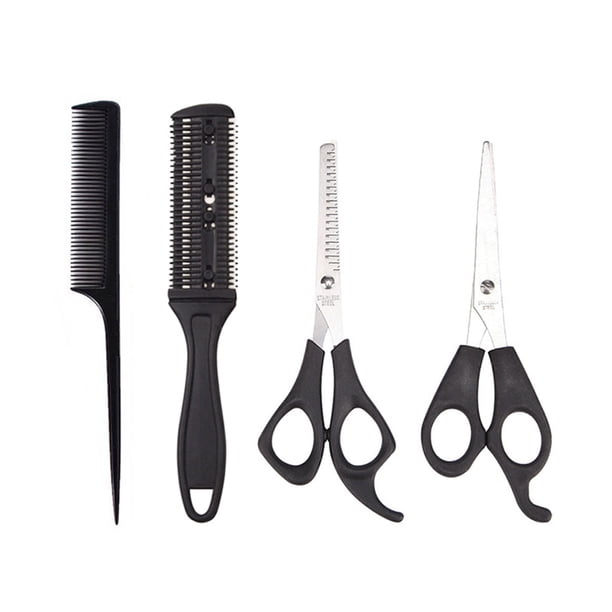 Juego de 4 tijeras y peine para cortar el cabello, herramientas de peluquería, suministros para uso diario (1 peine + 1 peine + 2 tijeras)