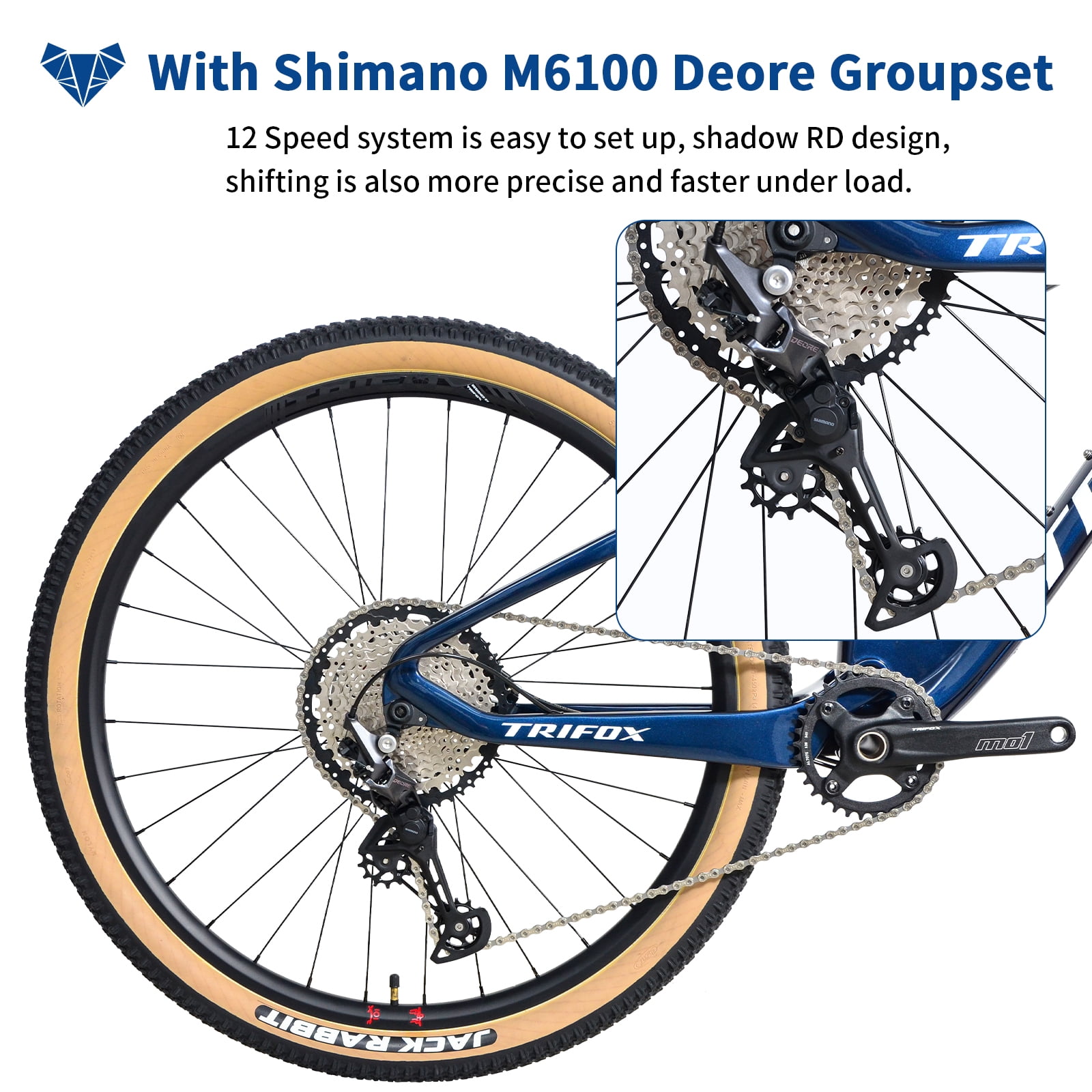 PIONEER Outroad Mountain Bike Double Full Suspension MTB for Adult, M6100 12-Speeds Carbon Fiber Full Suspension MTB MFM100, Dual Disc Brake Bikes for Men Women