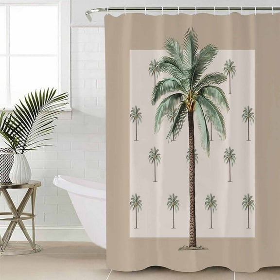 Summer Palm Tree Bathroom Curtain 72 Inch Shower Curtain with Hooks, Farmhouse Green Tropical Plants Waterproof Polyester Bath Curtain Washable Bathtub Curtain 66''x 72''