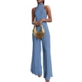 thumbnail image 3 of Women'S 2 Piece Outfits Sleeveless Halter Top and Wide Leg Pants Set Royal Blue M, 3 of 9