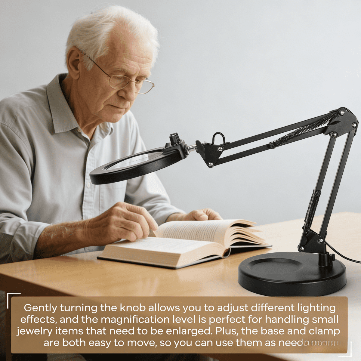 Magnifying Glass with Light and Stand, Real Glass Lens, Switch Knob for Multi-Color Modes Dimmable, LED Lighted Desk Lamp & Clamp, Hands Free Magnifier for Repair Craft Painting Close Work