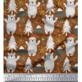 thumbnail image 1 of Soimoi Brown Poly Georgette Fabric Snowflake & Bear Cartoon Printed Fabric 1 Yard 52 Inch Wide, 1 of 5