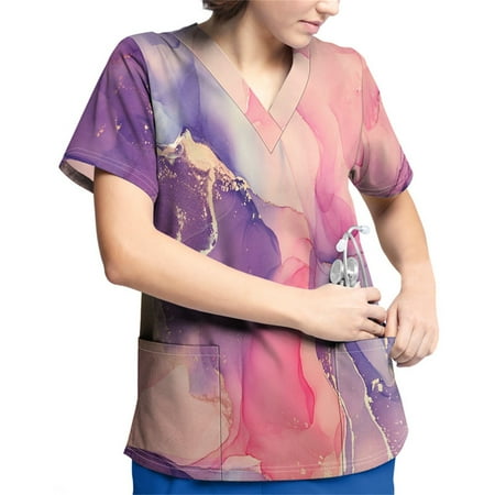 

Sksloeg Womens Scrub Tops Marble Printed Top Nurse Uniforms for Women Short Sleeve V-Neck Shirts Tee Tops with Pockets Watermelon Red 5XL