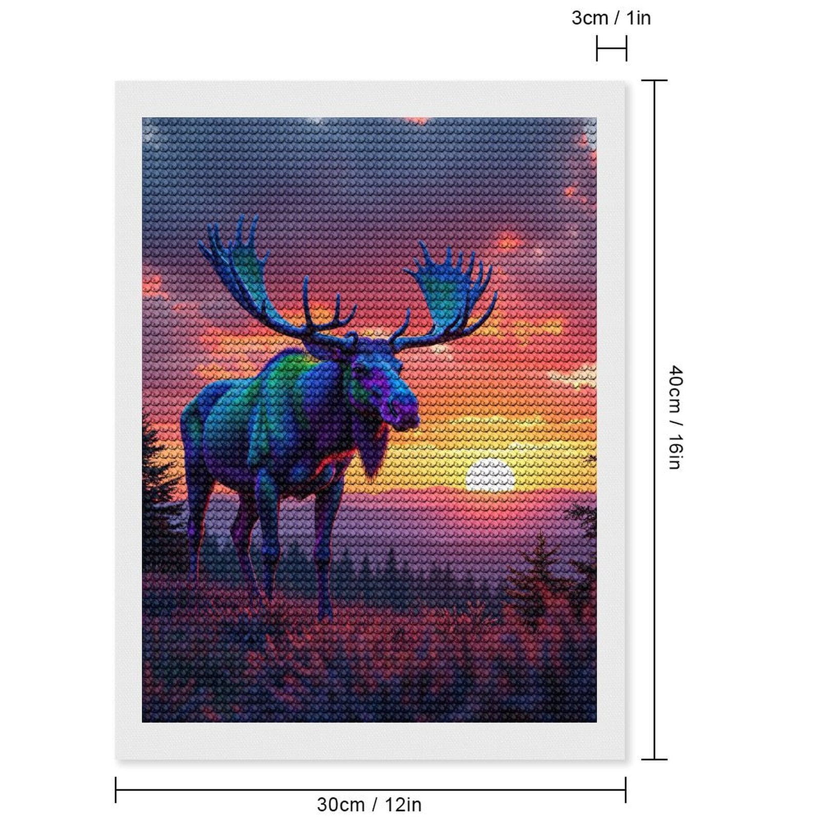 Diamond Art Kits for Adults, Moose Sunset Vibrant Colors 5D Diamond Painting Kits for Adults Beginners, DIY Full Drill Diamond Painting, Gem Art and Crafts 12x16
