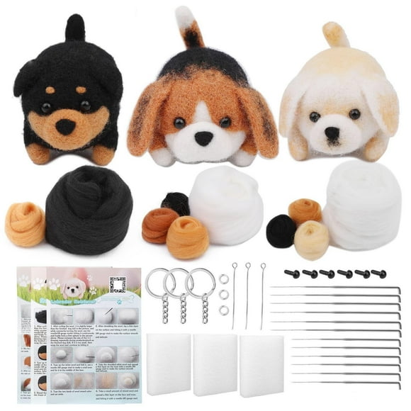 Sentmoon Boys Toy 2 Years Old Girl Birthday Gift Needle Felting Kit Animals Needle Felting Kits for Beginners Dog DIY Felting Wool And Needles Set with Instruction for Needle Felting Crafts