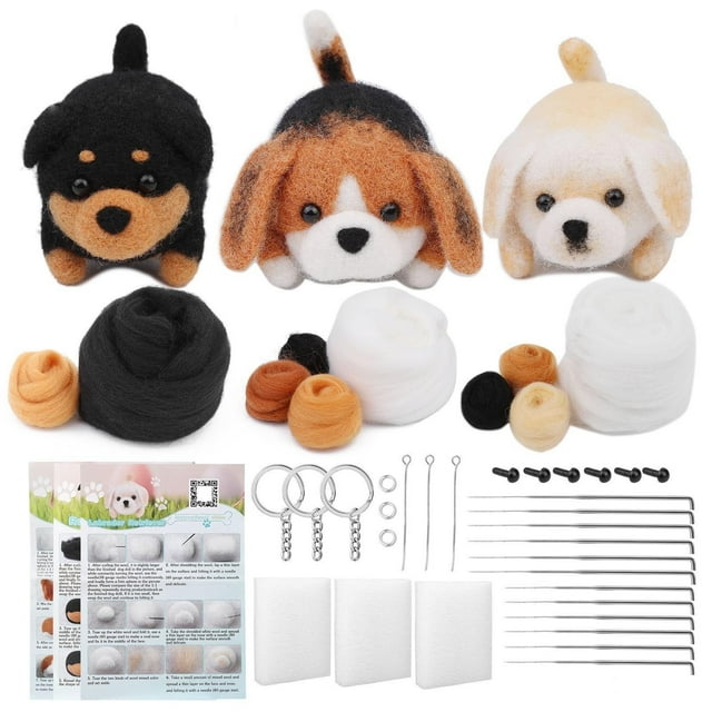 Sentmoon Gift Stuffed Animals for Kids Snuggly Needle Felting Kit Animals Needle Felting Kits For Beginners Dog DIY Felting Wool and Needles Set With Instruction For Needle Felting Crafts