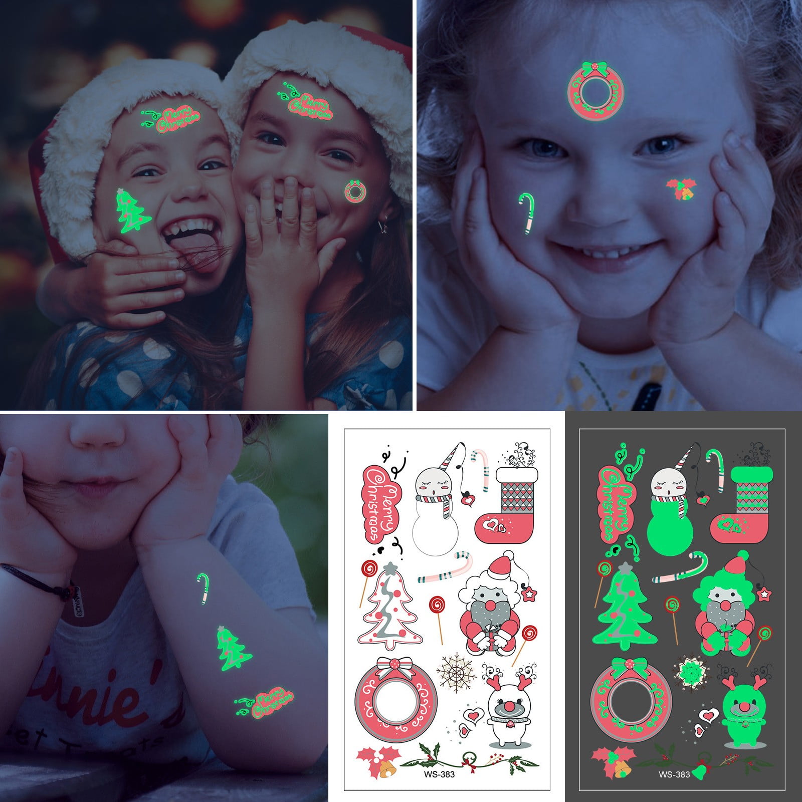 negj 10pcs cartoon christmas tattoo stickers luminous tattoo stickers