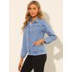 thumbnail image 4 of Chaqueta De Mezclilla Lavada Básica Con Cuello Vuelto Informal De Manga Larga Para Mujer Azul claro XL, 4 of 6