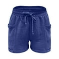 thumbnail image 5 of Blue Shorts for Women Summer Fashion High Waist Straight Leg Sport Casual Loose Shorts with Drawstring Shorts with Pockets Elastic Band Leisure Shorts, 5 of 6
