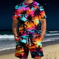 thumbnail image 2 of Mens Summer Outfits Men's Spring Summer Leisure Sports Beach Style Stitching Print Short Sleeve T Shirt and Shorts Two Piece Set Hawaiian Print Orange L, 2 of 4