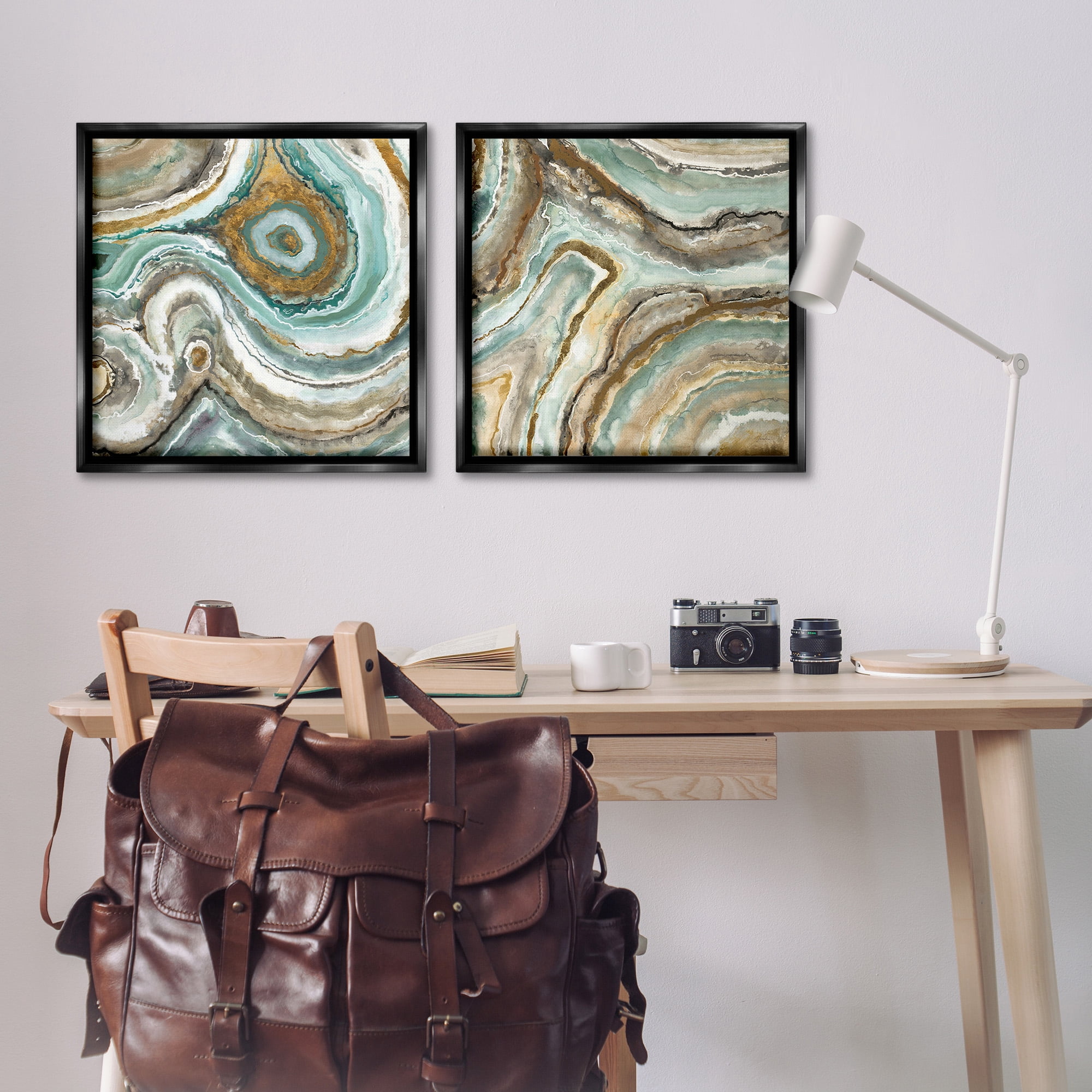 Stupell Industries Swirling Agate Pattern Abstract Painting Black Floater Framed Canvas Art Print Wall Art, 25 x 25, Set of 2