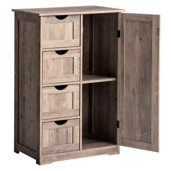 HUJHKIO Wooden Floor Cabinet, Side Storage Organizer with 4 Drawers and 1 Cupboard, Freestanding Entryway Storage Unit Console Table, Bathroom Furniture Home Decor, Brown