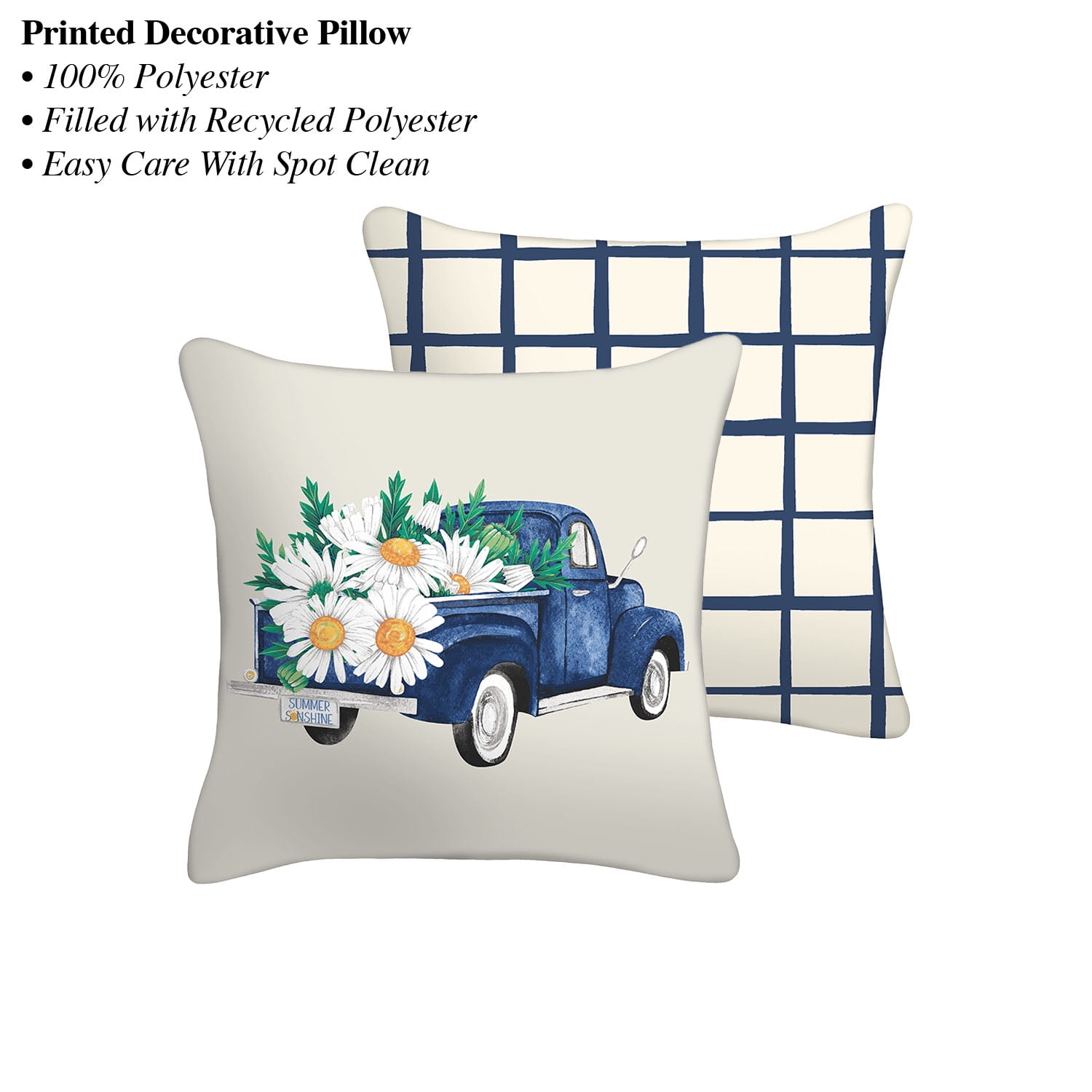 Mainstays 16" x 16" Reversible Daisy Truck Decorative Outdoor Throw Pillow, Navy
