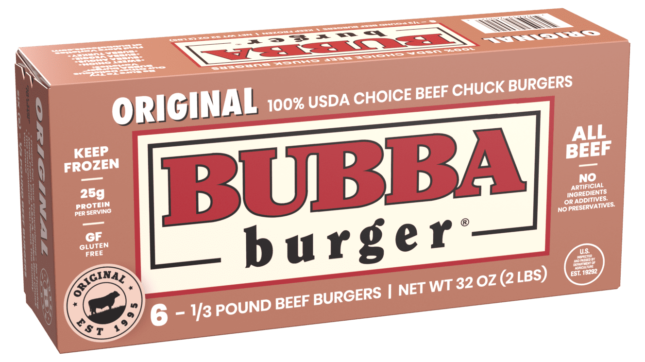 Bubba Burger® Original 100% USDA Choice Chuck Beef, 6 Frozen 1/3 Pound Burgers, 2 lbs Box