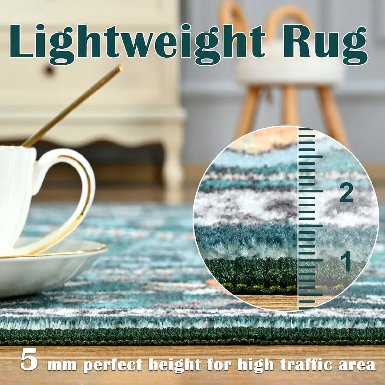 TWINNIS Boho Area Rug Soft Indoor Living Room Carpet,Green Bohemian Rug for Bedroom,8'x10'Non-Slip Washable Decorative Rug