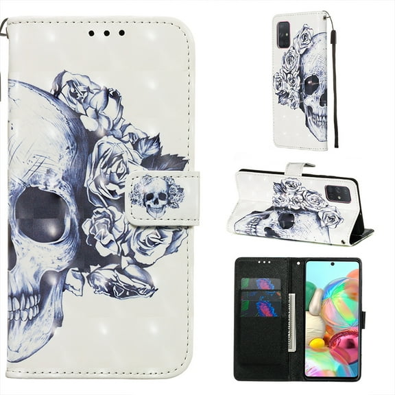 Galaxy A71 (4G) Case Wallet, Allytech PU Leather Shockproof Slim 3D Pattern Full Protection Folio Flip Cards Slots Holder ANTI-SCRACH Girls Women Wallet Case Cover for Samsung Galaxy A71 (4G),Skull