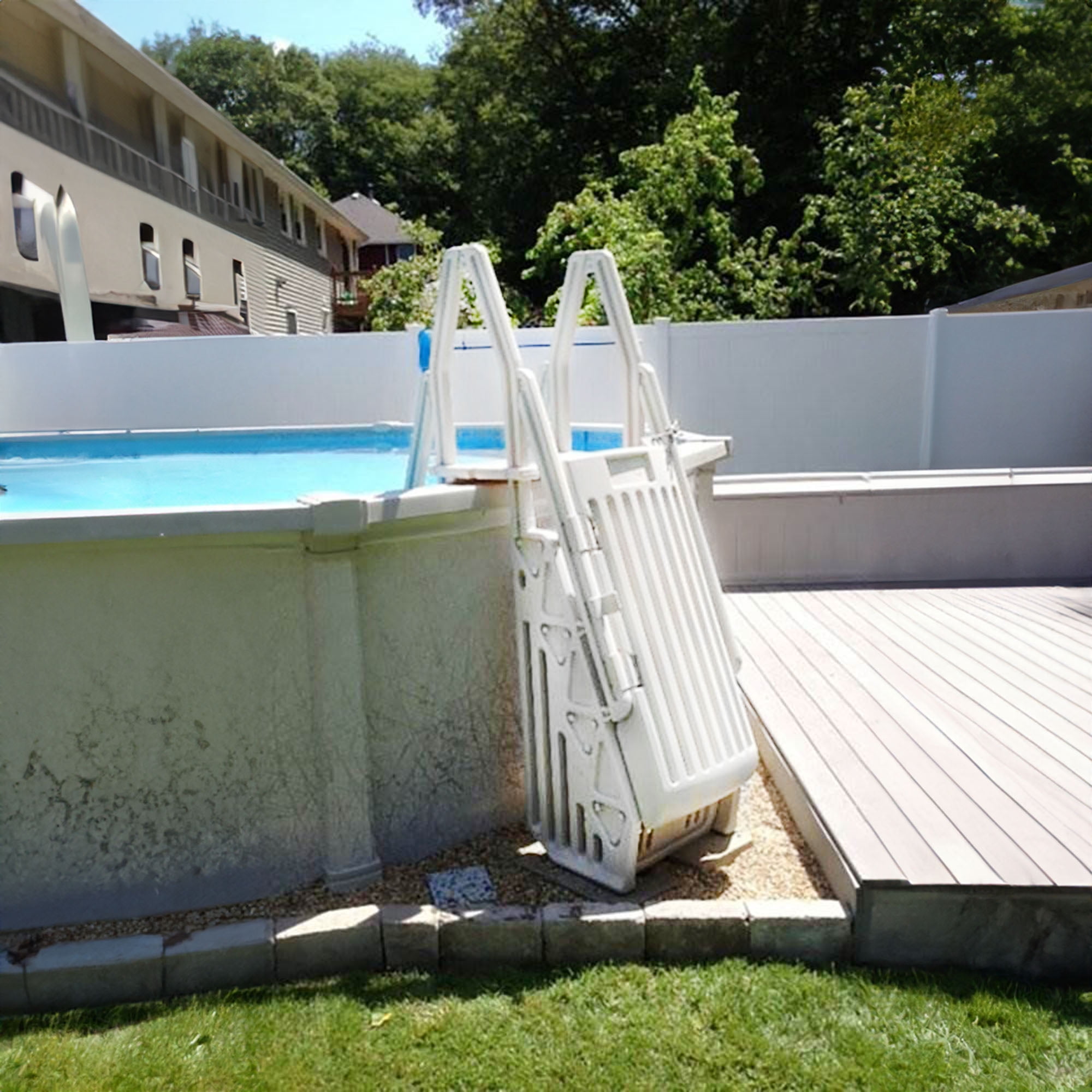 Vinyl Works AF Adjustable 24" Gated Entry Above Ground Pool Ladder, White