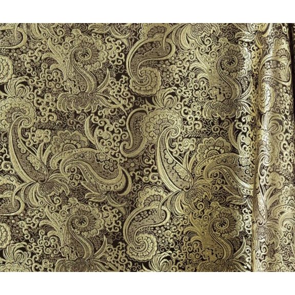 Gold Black Paisley Metallic Brocade Fabric 60” Width Sold By The Yard