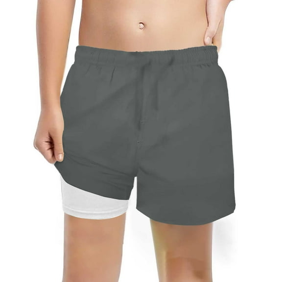 Tanghaowl Boys Fashion Swim Trunks With Compression Liner Stretch Swim Shorts Kids Athletic Pants