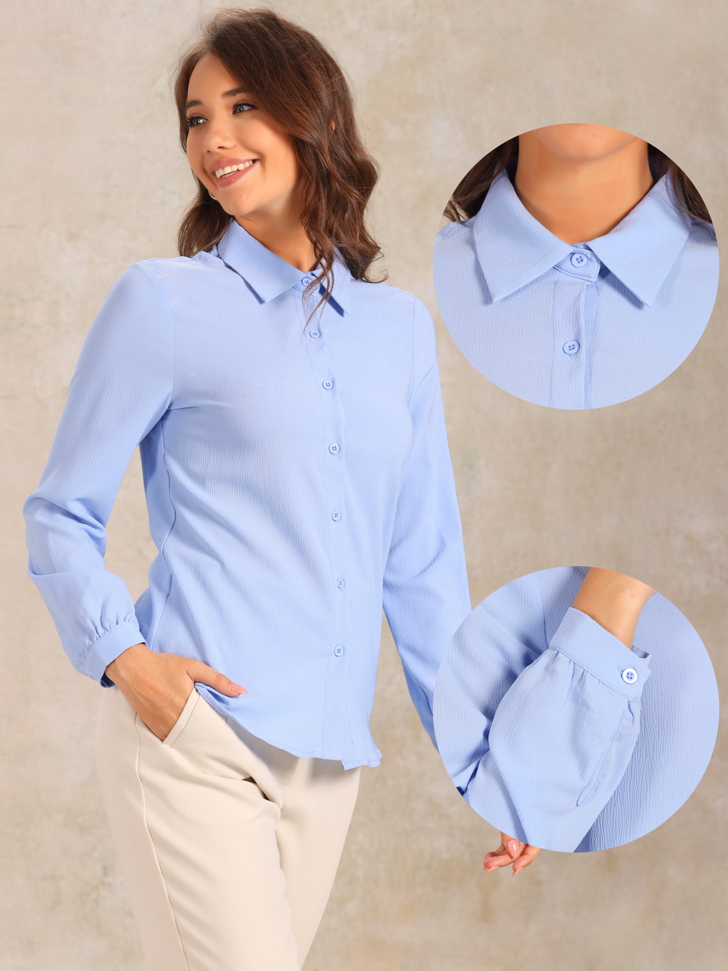 DARING DIVA Textured Shirt for Women's Work Office Button Down Shirts S Blue