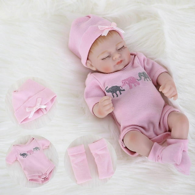 Reborn Baby Doll Realistic Silicone Vinyl Baby Girl 10 inch Lifelike Doll Gift Set for Ages 3+(10 inch, Close Eyes Girl)