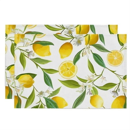 

KONEW Lemon Placemats | Set of 2 | Washable Mats | Cotton Linen Placemat | Placemat Set for Dining Table | Measures 12” x 18” | Style 5