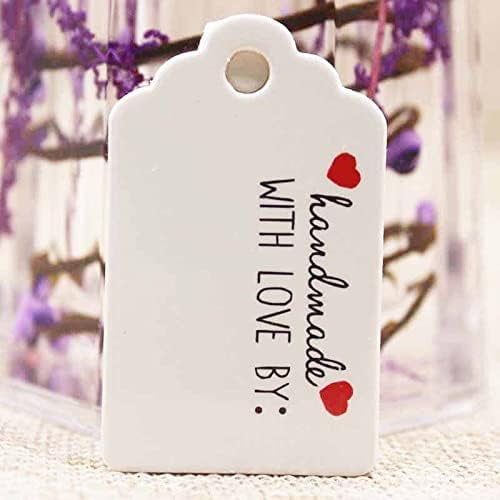 100 Pcs Paper Gift Tags Premium Hange Tags Rectangle with Word Handmade with Love for Christmas Holiday Gifts Wedding Favors Art Craft(White)