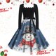thumbnail image 1 of Vestido Informal Retro Con Cordones y Cuello Cuadrado de Manga Larga Con Estampado Navideño Para Mujer, Otoño E Invierno (6), 1 of 3