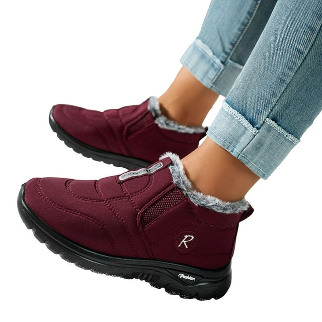 Dakaela Bottes de Neige pour Femmes Imperméables Doublées en Molleton Bottillons d'Hiver Légers Confortables à Enfiler Chaussures de Marche d'Extérieur Rouges 7
