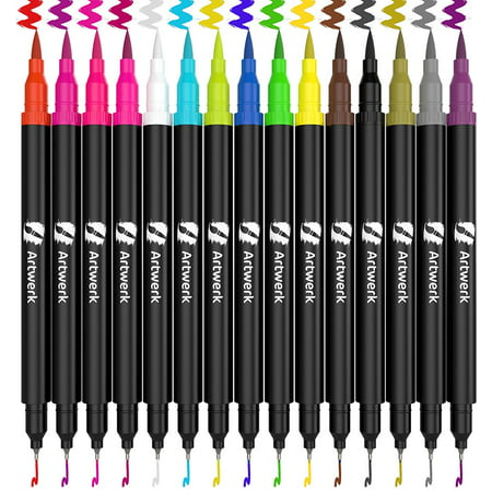 15 Pack Caligraphy Brush Marker Pens [Bullet Journal] Dual Tip Pastel Colored Japanese Pen Fine Point 0.4 Blending Markers for Beginners, Art Supplies Bible Journaling, Best for Adult Coloring (Best White Pen For Art Journaling)