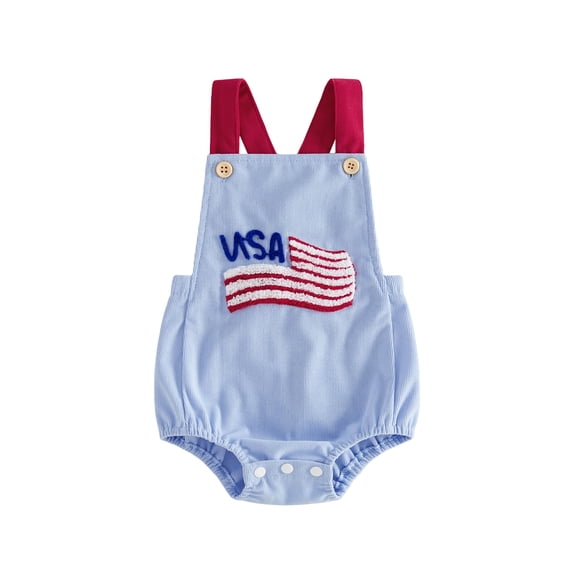 BemeyourBBs Newborn Baby Boy Girl 4th of July Outfit Patriot Independent Day Clothes Summer Bubble Romper Sleeveless Stripes Embroidery Flag Fourth of July Bodysuit Overalls Playsuit Jumpsuit
