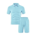 thumbnail image 2 of QingYiHua Men's Shorts Sets 2 Piece Outfits 2025 Fashion Casual Short Sleeve Knit Button Up Turndown Collar Shirt and Shorts Sets Summer Beach Outfits on Clearance Light Blue, 2 of 4