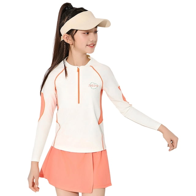 Little Girls Swimwear Long Sleeve Guard Two Piece Set Beach Pool Summer Spring Activities Clothes for Kids Size 5-7T