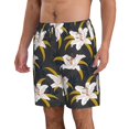 thumbnail image 2 of Cauagu Lilies Flowers Print Men's Swim Trunks,Hawaiian Bathing Suit Swimsuits Beach Shorts with Pockets for Men Quick Dry Swimming Board Shorts-Medium, 2 of 6