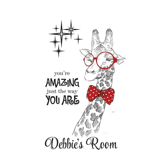 GIRAFFE - Adhesive Vinyl Kids Bedroom Nerdy Look Giraffe Decal Sticker Inspirational Quotes Lettering Art Design Customized Name Home Wall Decal 12" x 20"