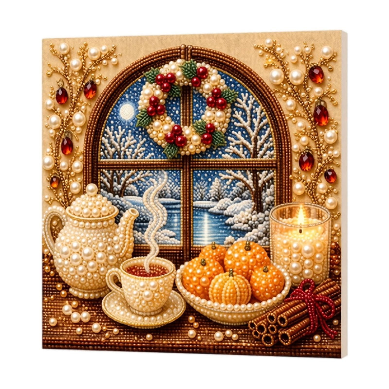 Christmas Diamond Pearl Art Diy Kit 20 X 20 Cm Holiday Painting Craft With Sparkling Beads For Tree Decor Tabletop Display Wall Art And Creative Gifting