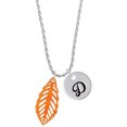 thumbnail image 1 of Delight Jewelry Acrylic Medium Leaf Pearly Orange Silvertone Script Initial Disc - D - Charm Necklace, 20"+3", 1 of 4