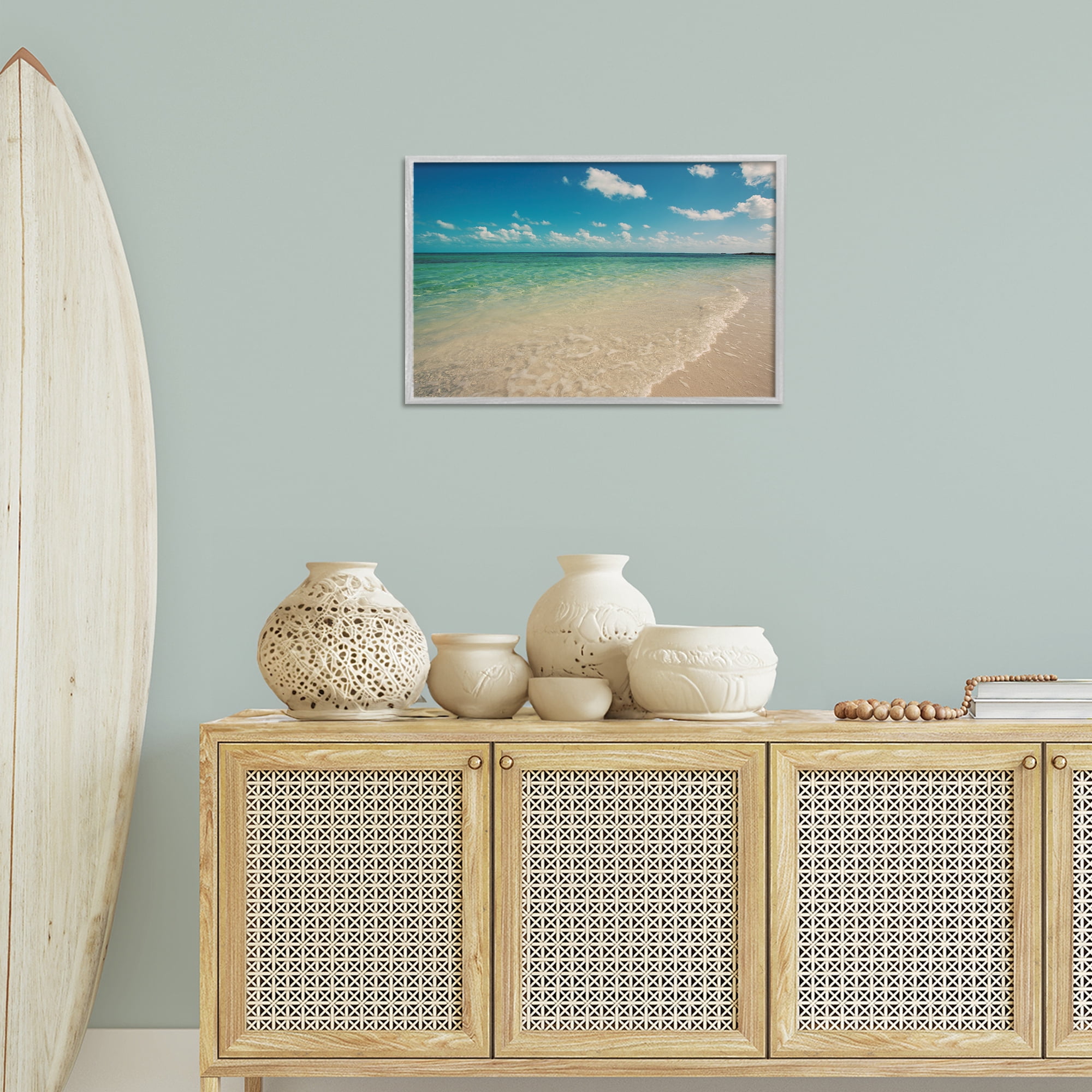 Stupell Industries Tranquil Coast Shore Coastal Photography Gray Framed Art Print Wall Art, 24 x 16