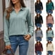 thumbnail image 1 of Camisetas para mujer,Blusa de manga larga para mujer, cuello redondo, botones delanteros, camisa informal de color liso, tela de rayón suave, ideal para uso diario y en casa, sopatenor, 1 of 9