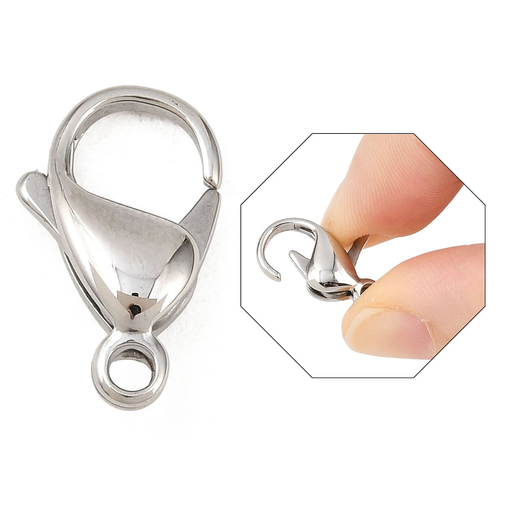 Resistant 316 Surgical Stainless Steel Lobster Claw Clasps Stainless Steel Color 19x12mm Hole: 2mm DIY
