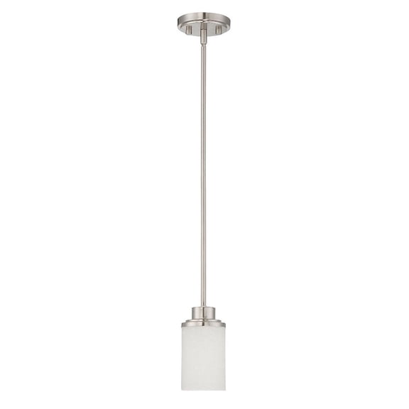 F17030-80-Sunset Lighting-Somes - 1 Light Mini Pendant Bright Satin Nickel Finish with Linen Glass