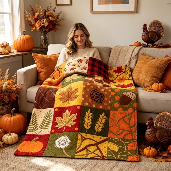 ShengapQ Cute Fall Blanket, Cozy Flannel Nap Blanket, Lightweight Heat Retaining Throw Blanket for Home Decor, Perfect for Autumn and Thanksgiving, Soft and Portable Blanket, 39×28in