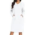 thumbnail image 2 of SMihono Fashion Hoodie Dress for Women with Pocket Spring Fall Long Sleeve Casual V Neck Drawstring Pullover Hooded Sweatshirt Dress White 8, 2 of 6