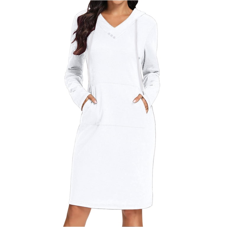 Womens Athletic Dress Long Sleeve Hooded Dress for Women with Pocket Hoodie  Dress Fall Sweatshirts Midi Dress Tea Party Dresses S-88 White XXL -  Walmart.com