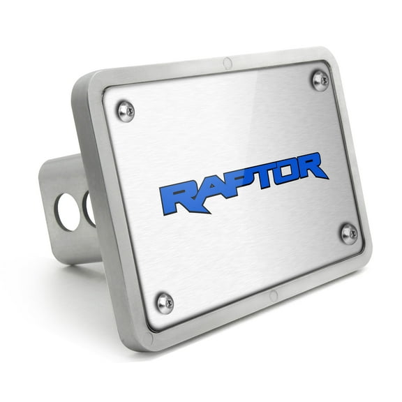 Ford F-150 Raptor 2017 up in Blue UV Graphic Brushed Silver Billet Aluminum 2 inch Tow Hitch Cover